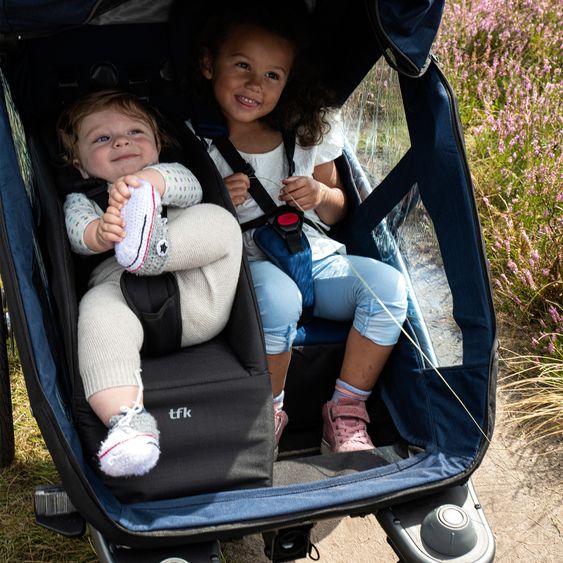 TFK Fahrradanhänger & Kinderwagen Velo 2 für 2 Kinder (bis 44 kg) + Deichsel - Schwarz
