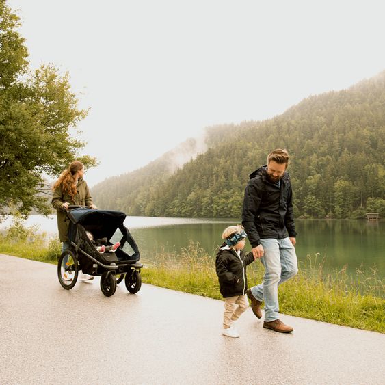 TFK Fahrradanhänger & Kinderwagen Velo 2 für 2 Kinder (bis 44 kg) + Deichsel - Schwarz