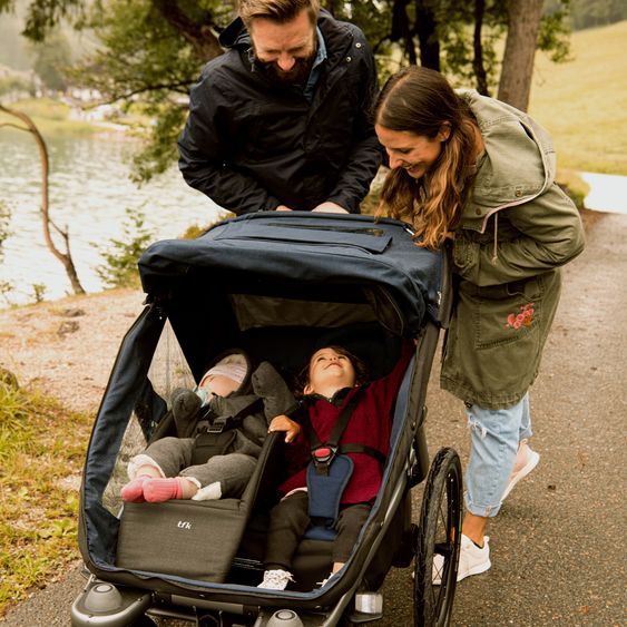 TFK Fahrradanhänger & Kinderwagen Velo 2 für 2 Kinder (bis 44 kg) + Deichsel - Schwarz