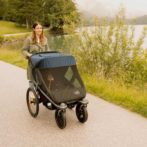 TFK Fahrradanhänger & Kinderwagen Velo 2 für 2 Kinder (bis 44 kg) + Deichsel - Schwarz