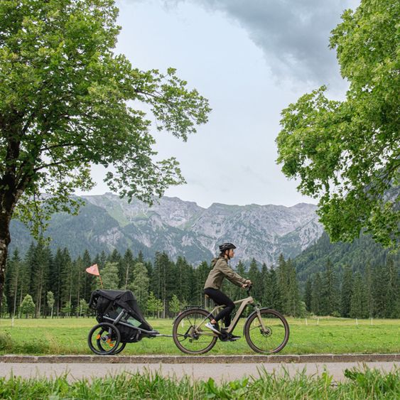 TFK Fahrradanhänger & Kinderwagen Velo 2 für 2 Kinder (bis 44 kg) + Deichsel - Schwarz