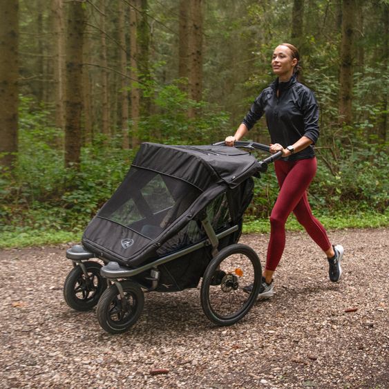 TFK Fahrradanhänger & Kinderwagen Velo 2 für 2 Kinder (bis 44 kg) + Deichsel - Schwarz