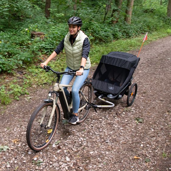 TFK Fahrradanhänger & Kinderwagen Velo 2 für 2 Kinder (bis 44 kg) + Deichsel - Schwarz