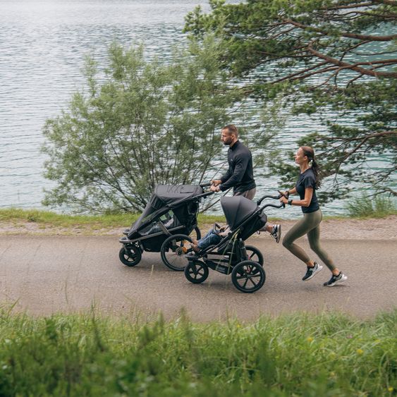 TFK Fahrradanhänger & Kinderwagen Velo 2 für 2 Kinder (bis 44 kg) + Deichsel - Schwarz