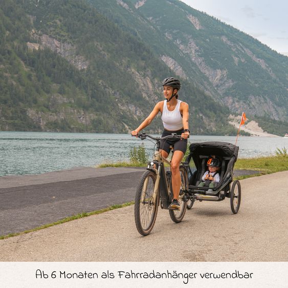 TFK Fahrradanhänger & Kinderwagen Velo 2 für 2 Kinder (bis 44 kg) + Deichsel - Schwarz