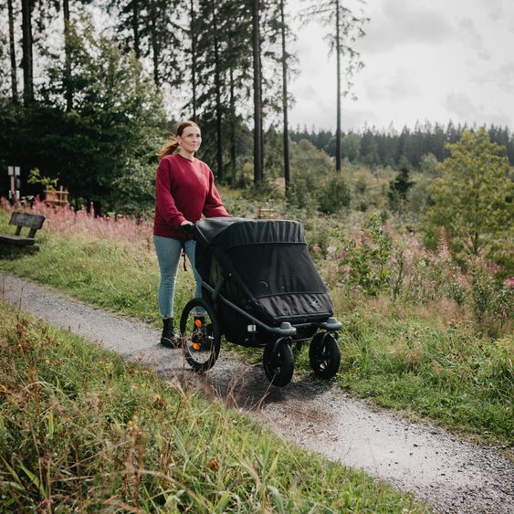TFK Fahrradanhänger & Kinderwagen Velo 2 für 2 Kinder (bis 44 kg) + Deichsel - Schwarz