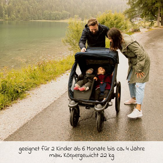 TFK Fahrradanhänger & Kinderwagen Velo 2 für 2 Kinder (bis 44 kg) + Deichsel - Schwarz
