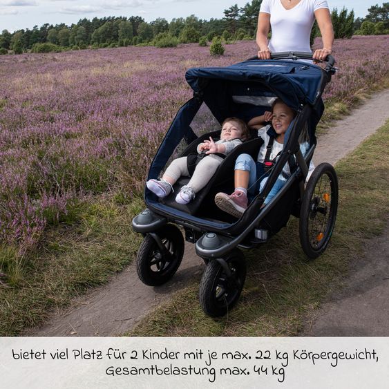TFK Fahrradanhänger & Kinderwagen Velo 2 für 2 Kinder (bis 44 kg) + Deichsel - Schwarz