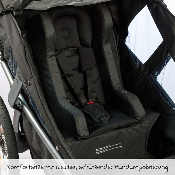 TFK Fahrradanhänger & Kinderwagen Velo 2 für 2 Kinder (bis 44 kg) + Deichsel - Schwarz