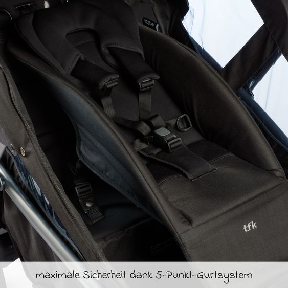 TFK Fahrradanhänger & Kinderwagen Velo 2 für 2 Kinder (bis 44 kg) + Deichsel - Schwarz