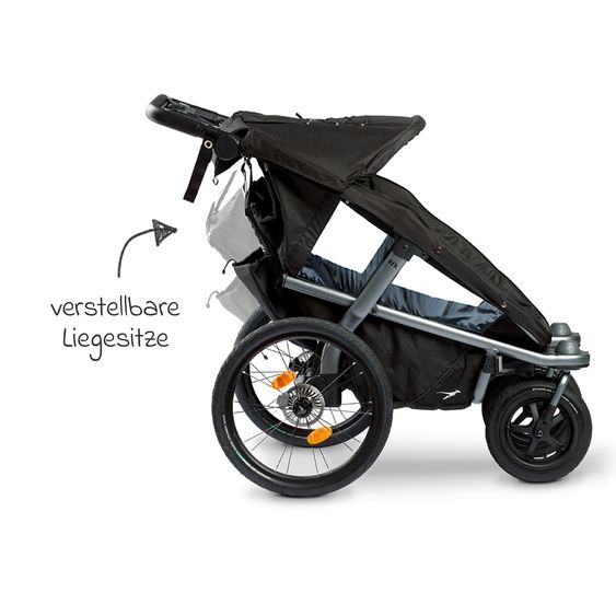 TFK Fahrradanhänger & Kinderwagen Velo 2 für 2 Kinder (bis 44 kg) + Deichsel - Schwarz
