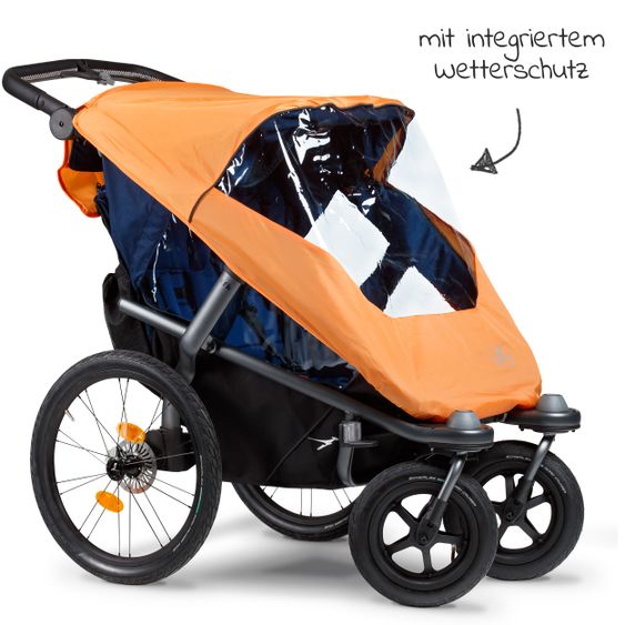 TFK Fahrradanhänger und Kinderwagen Velo 2 für 2 Kinder (bis 44 kg ) + Deichsel - Marine