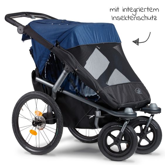 TFK Fahrradanhänger und Kinderwagen Velo 2 für 2 Kinder (bis 44 kg ) + Deichsel - Marine