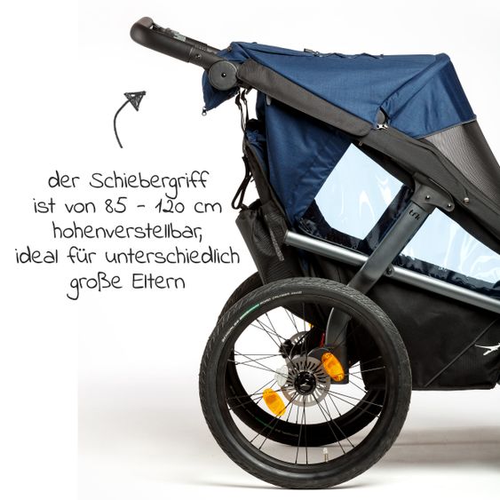 TFK Fahrradanhänger und Kinderwagen Velo 2 für 2 Kinder (bis 44 kg ) + Deichsel - Marine