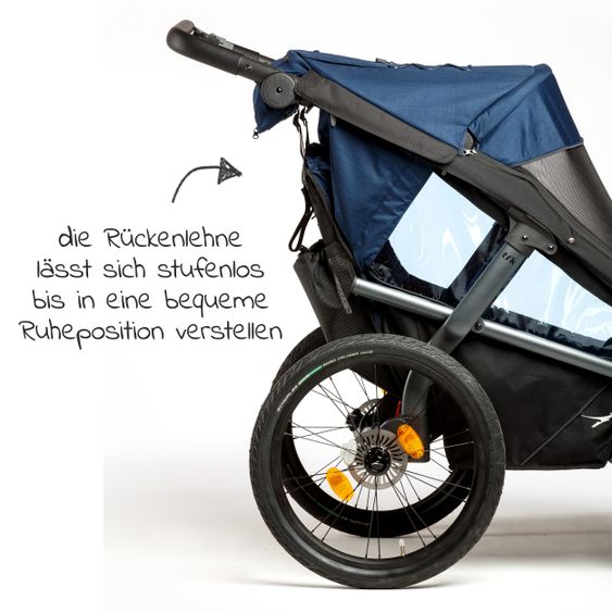 TFK Fahrradanhänger und Kinderwagen Velo 2 für 2 Kinder (bis 44 kg ) + Deichsel - Marine