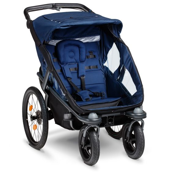 TFK Fahrradanhänger und Kinderwagen Velo 2 für 2 Kinder (bis 44 kg ) + Deichsel - Marine