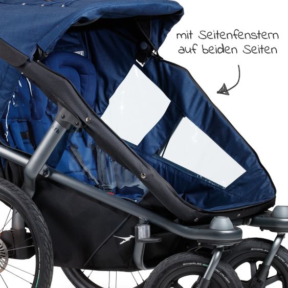 TFK Fahrradanhänger und Kinderwagen Velo 2 für 2 Kinder (bis 44 kg ) + Deichsel - Marine