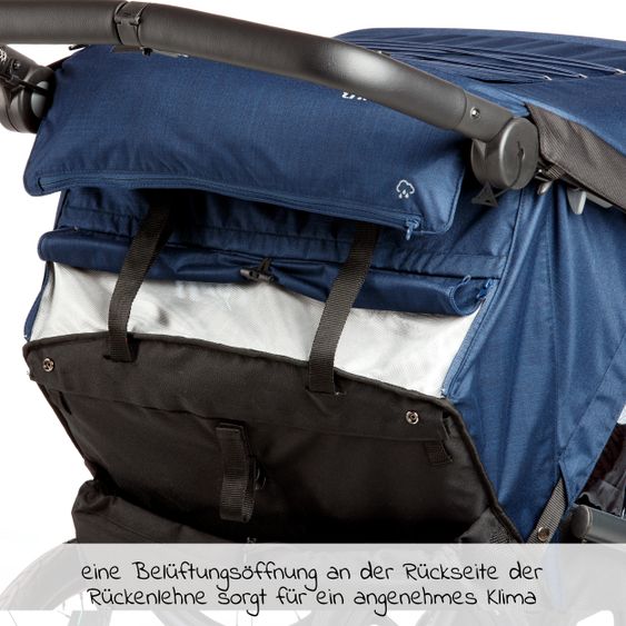 TFK Fahrradanhänger und Kinderwagen Velo 2 für 2 Kinder (bis 44 kg ) + Deichsel - Marine