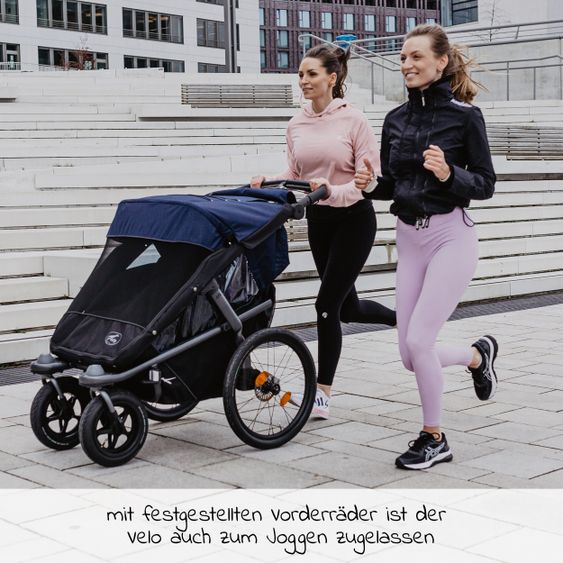 TFK Fahrradanhänger und Kinderwagen Velo 2 für 2 Kinder (bis 44 kg ) + Deichsel - Marine