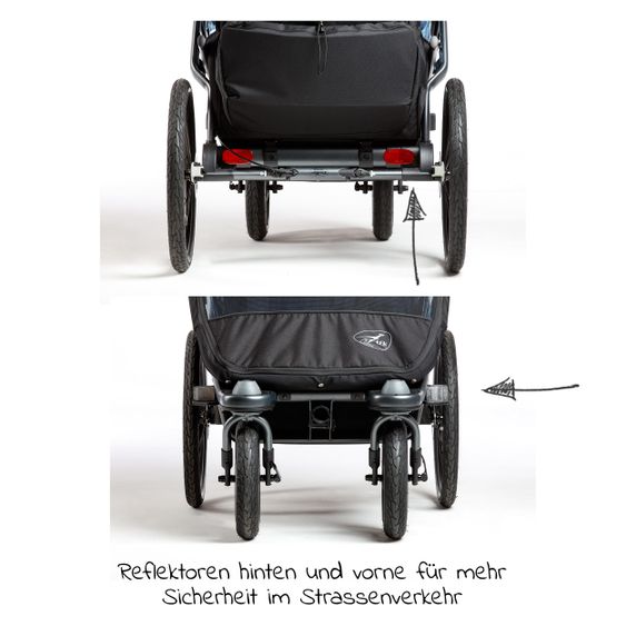 TFK Fahrradanhänger und Kinderwagen Velo 2 für 2 Kinder (bis 44 kg ) + Deichsel - Marine