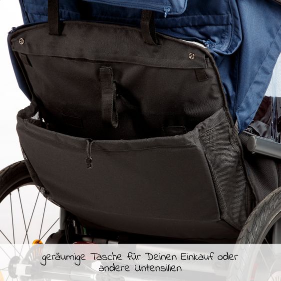 TFK Fahrradanhänger und Kinderwagen Velo 2 für 2 Kinder (bis 44 kg ) + Deichsel - Marine