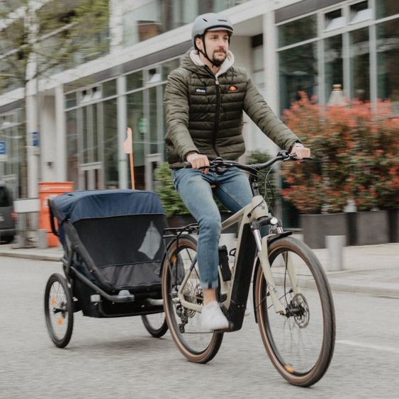 TFK Fahrradanhänger und Kinderwagen Velo 2 für 2 Kinder (bis 44 kg ) + Deichsel - Marine