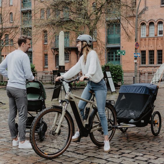 TFK Fahrradanhänger und Kinderwagen Velo 2 für 2 Kinder (bis 44 kg ) + Deichsel - Marine