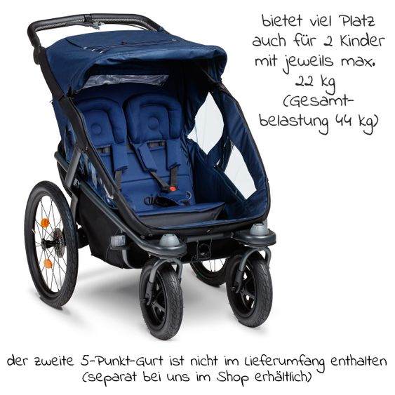 TFK Fahrradanhänger und Kinderwagen Velo 2 für 2 Kinder (bis 44 kg ) + Deichsel - Marine