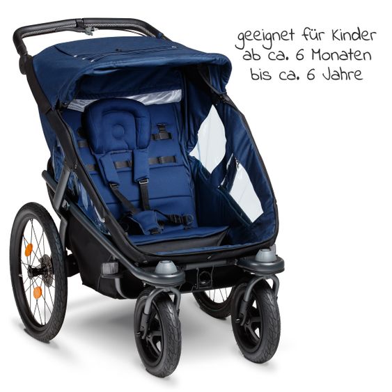 TFK Fahrradanhänger und Kinderwagen Velo 2 für 2 Kinder (bis 44 kg ) + Deichsel - Marine