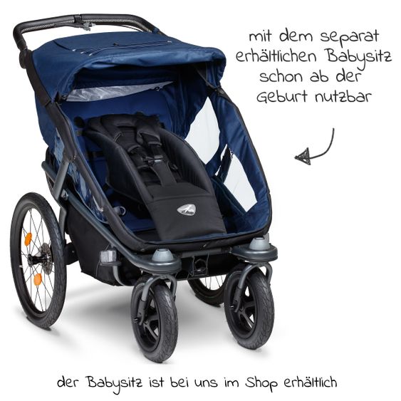 TFK Fahrradanhänger und Kinderwagen Velo 2 für 2 Kinder (bis 44 kg ) + Deichsel - Marine