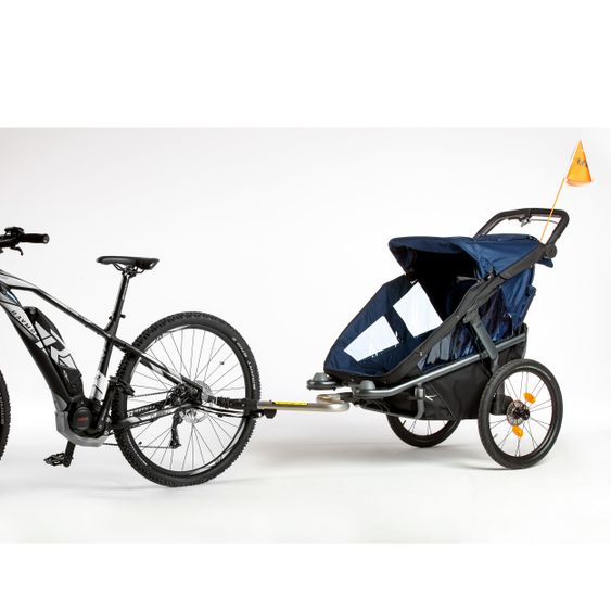 TFK Fahrradanhänger und Kinderwagen Velo 2 für 2 Kinder (bis 44 kg ) + Deichsel - Marine