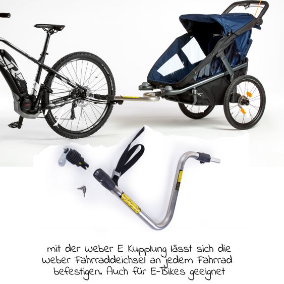 TFK Fahrradanhänger und Kinderwagen Velo 2 für 2 Kinder (bis 44 kg ) + Deichsel - Marine