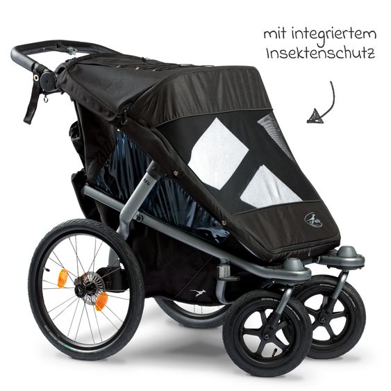 TFK Velo 2 rimorchio per bicicletta e passeggino per 2 bambini (fino a 44 kg) + timone - nero