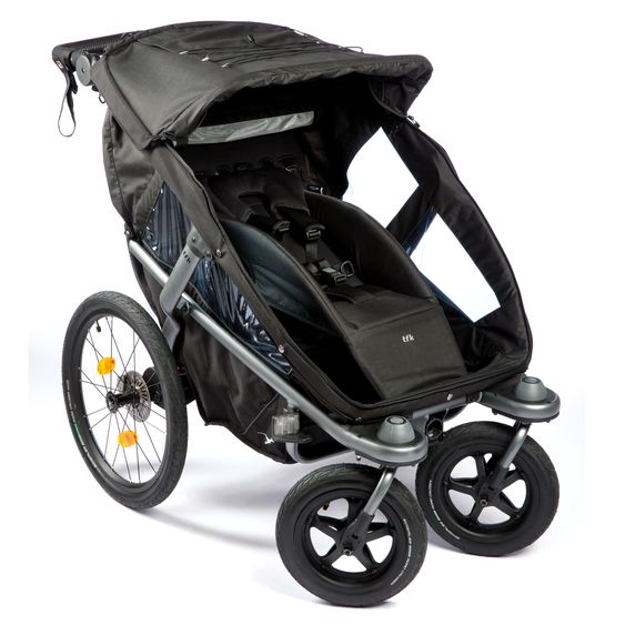 TFK Velo 2 rimorchio per bicicletta e passeggino per 2 bambini (fino a 44 kg) + timone - nero