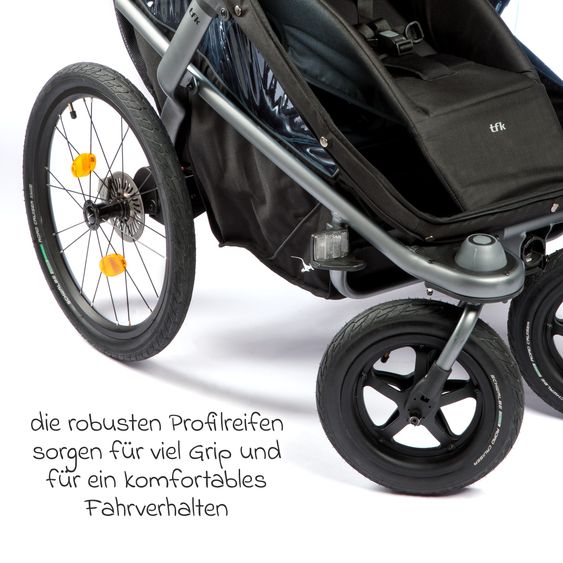 TFK Fahrradanhänger und Kinderwagen Velo 2 für 2 Kinder (bis 44 kg) + Deichsel - Schwarz