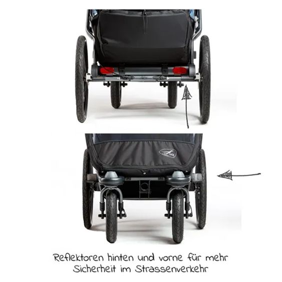 TFK Fahrradanhänger und Kinderwagen Velo 2 für 2 Kinder (bis 44 kg) + Deichsel - Schwarz