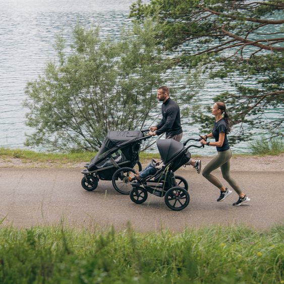 TFK Fahrradanhänger und Kinderwagen Velo 2 für 2 Kinder (bis 44 kg) + Deichsel - Schwarz