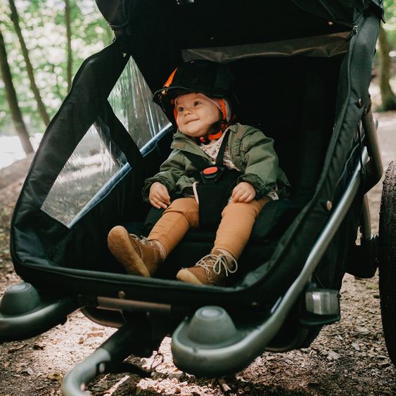 TFK Fahrradanhänger und Kinderwagen Velo 2 für 2 Kinder (bis 44 kg) + Deichsel - Schwarz