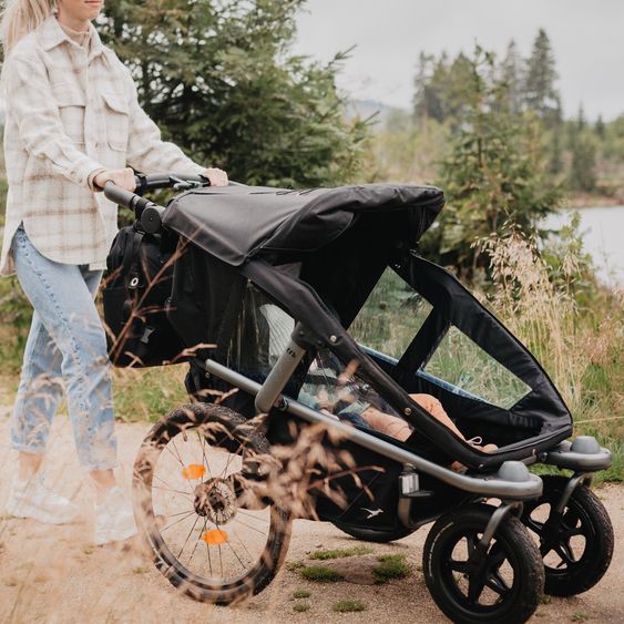 TFK Fahrradanhänger und Kinderwagen Velo 2 für 2 Kinder (bis 44 kg) + Deichsel - Schwarz