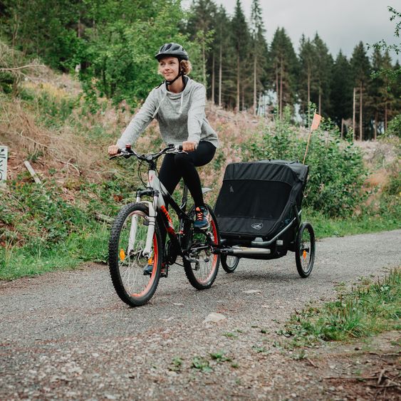 TFK Fahrradanhänger und Kinderwagen Velo 2 für 2 Kinder (bis 44 kg) + Deichsel - Schwarz