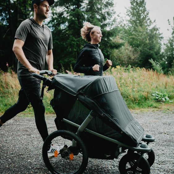 TFK Fahrradanhänger und Kinderwagen Velo 2 für 2 Kinder (bis 44 kg) + Deichsel - Schwarz