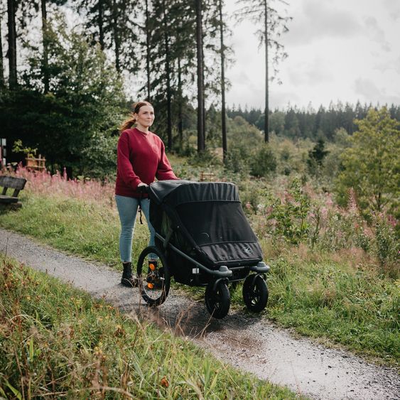 TFK Velo 2 rimorchio per bicicletta e passeggino per 2 bambini (fino a 44 kg) + timone - nero