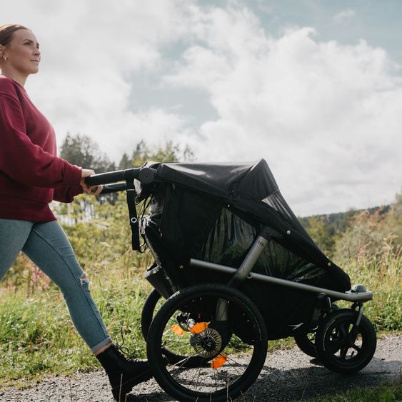 TFK Fahrradanhänger und Kinderwagen Velo 2 für 2 Kinder (bis 44 kg) + Deichsel - Schwarz