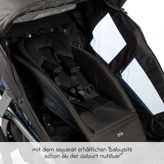 TFK Fahrradanhänger und Kinderwagen Velo 2 für 2 Kinder (bis 44 kg) + Deichsel - Schwarz