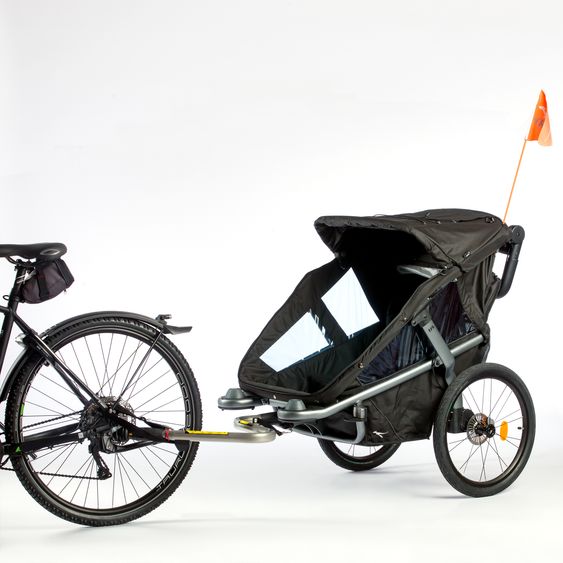 TFK Fahrradanhänger und Kinderwagen Velo 2 für 2 Kinder (bis 44 kg) + Deichsel - Schwarz