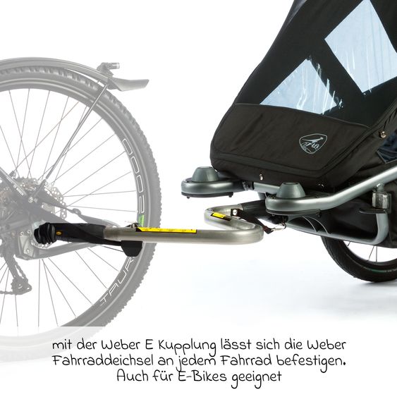 TFK Fahrradanhänger und Kinderwagen Velo 2 für 2 Kinder (bis 44 kg) + Deichsel - Schwarz