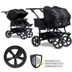 Sibling & twin stroller Duo 2 with air chamber tires - 2x combination unit (carrycot+seat) with reclining position & XXL Zamboo accessories - black
