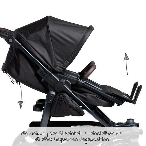 TFK Sibling & twin stroller Duo 2 with air chamber tires - 2x combination unit (carrycot+seat) with reclining position & XXL Zamboo accessories - black