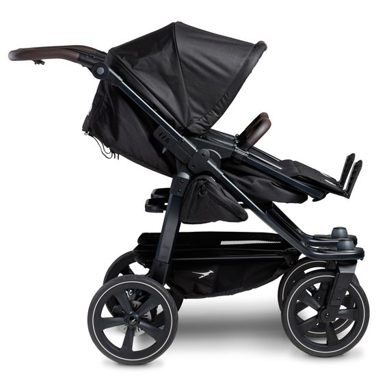 TFK Sibling & twin stroller Duo 2 with air chamber tires - 2x combination unit (carrycot+seat) with reclining position & XXL Zamboo accessories - black