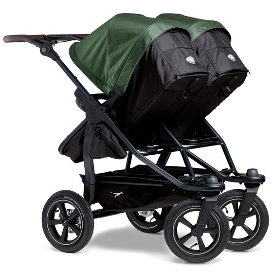 TFK Sibling & twin baby carriage Duo 2 with pneumatic tires - 2x combination unit (carrycot+seat) with reclining position & XXL Zamboo accessories - Olive